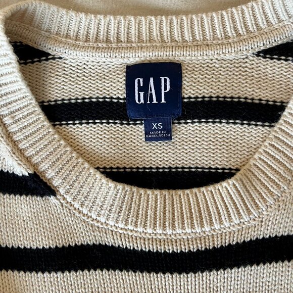 GAP Striped Crewneck Split-hem Cotton Sweater | Size XS - Picture 3 of 9